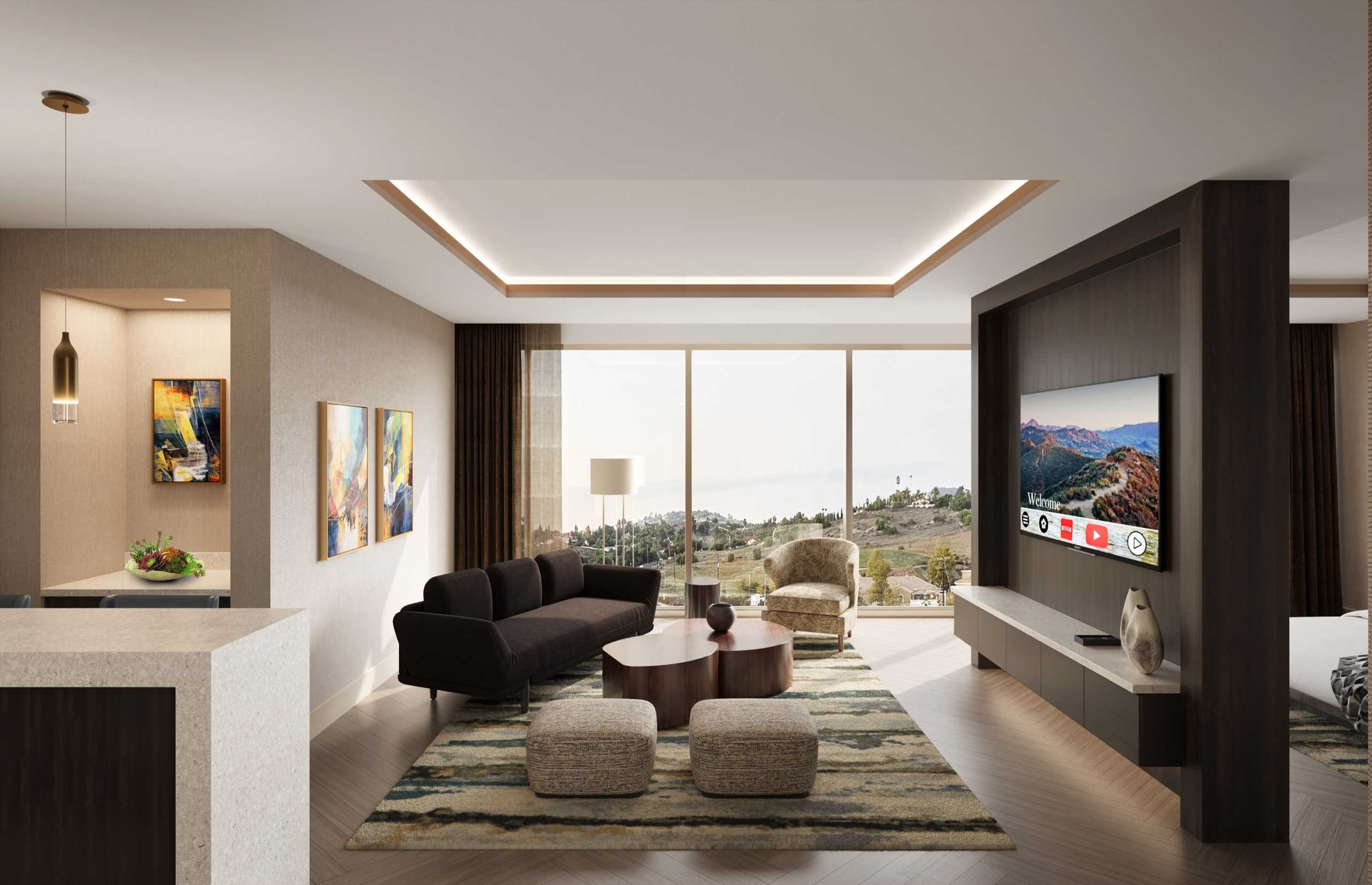 Hotel rendering of the Two-Bay Suite - Living Room at Jamul Resort Casino