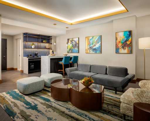 Mountain View Suite Living Room, Bar and Kitchenette at Jamul Casino Resort