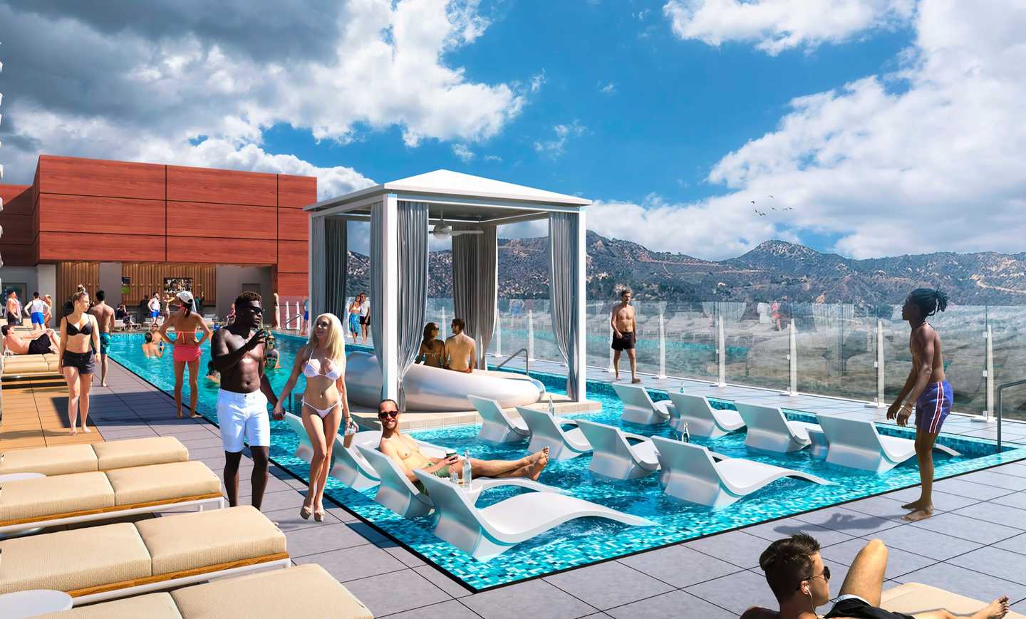 Hotel rendering of the Starlite Pool on the rooftop of Jamul Resort Casino