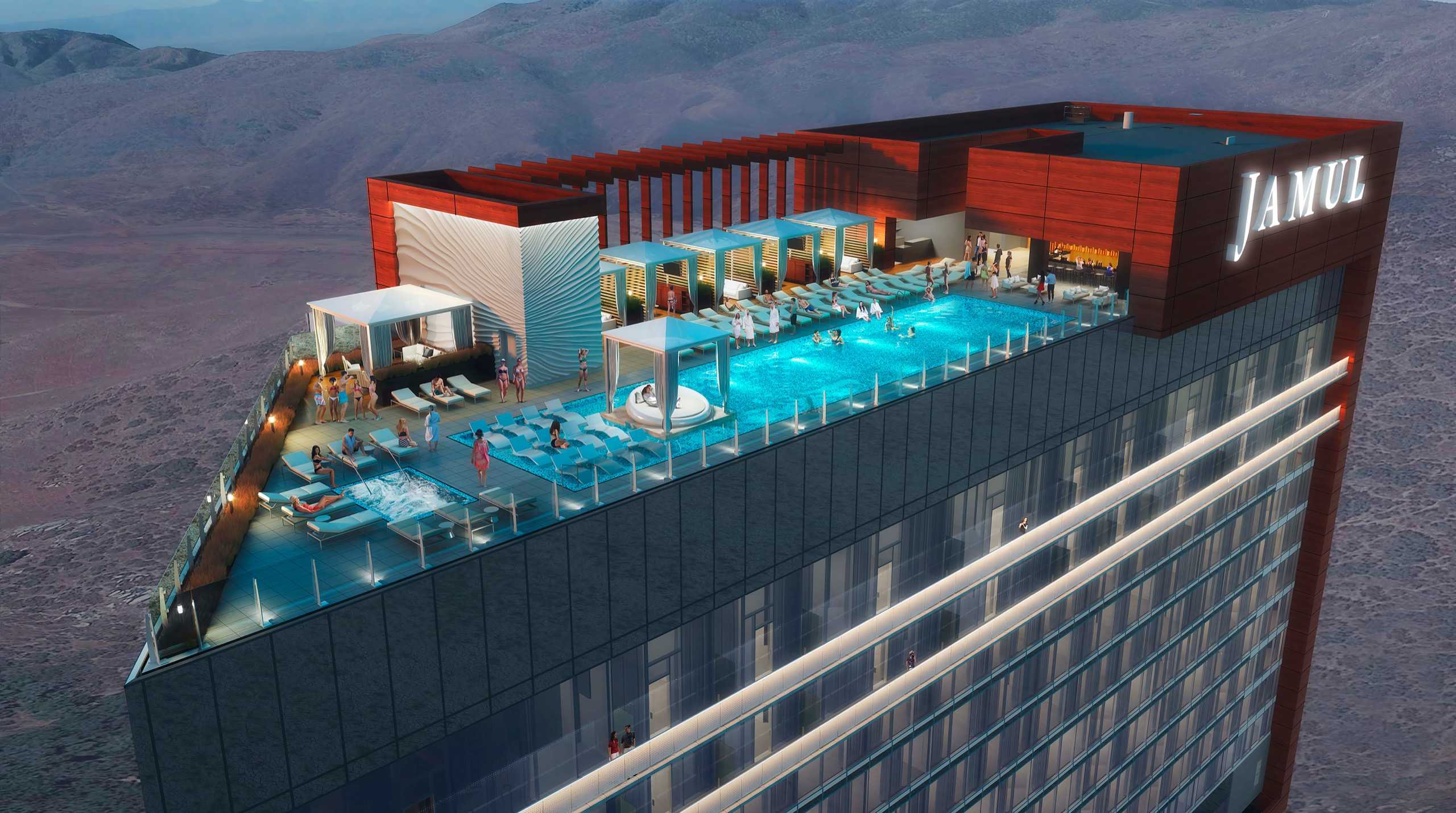 Hotel rendering of the Starlite Pool on the rooftop of Jamul Resort Casino