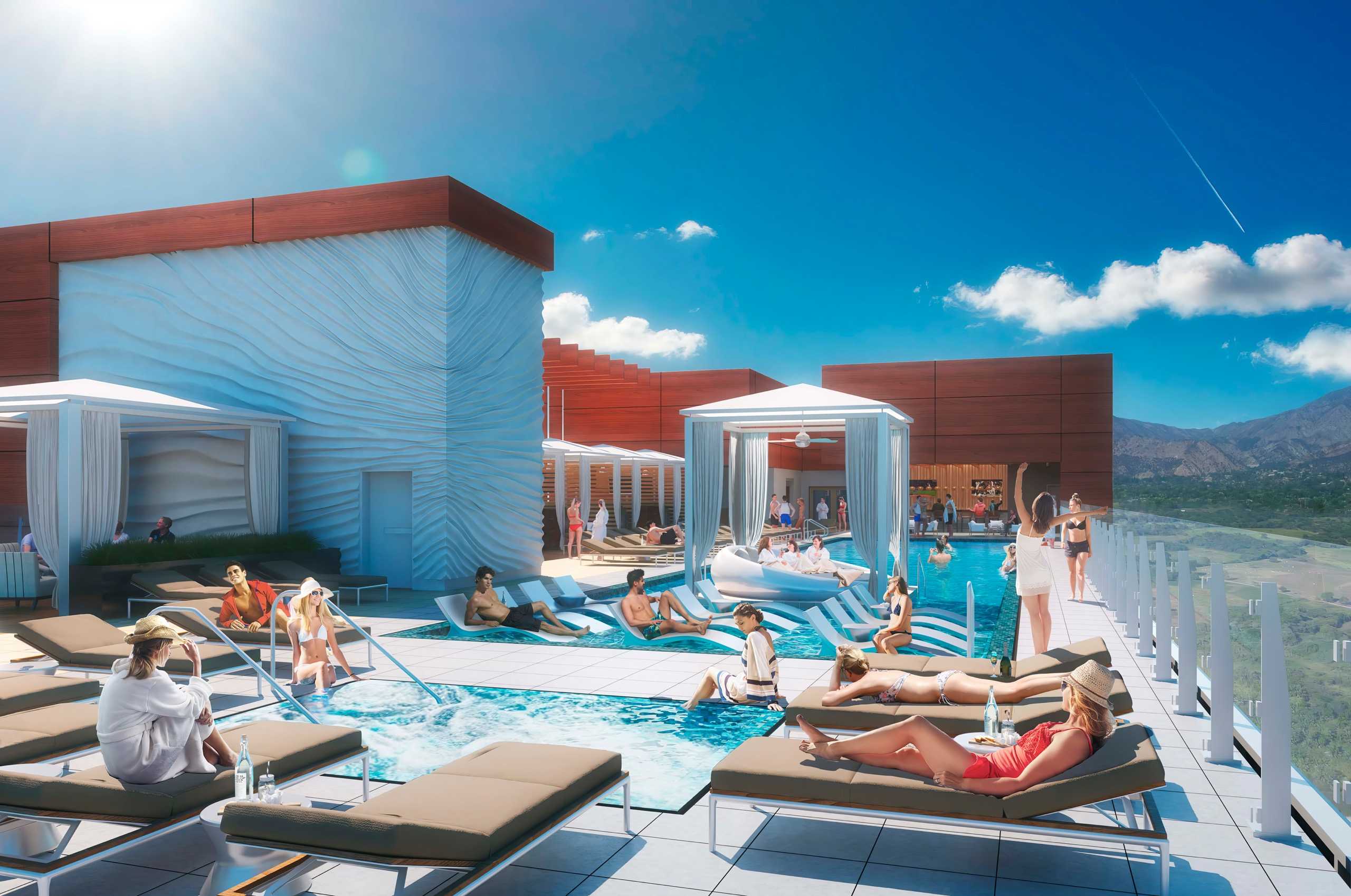 Hotel rendering of the Starlite Pool on the rooftop of Jamul Resort Casino