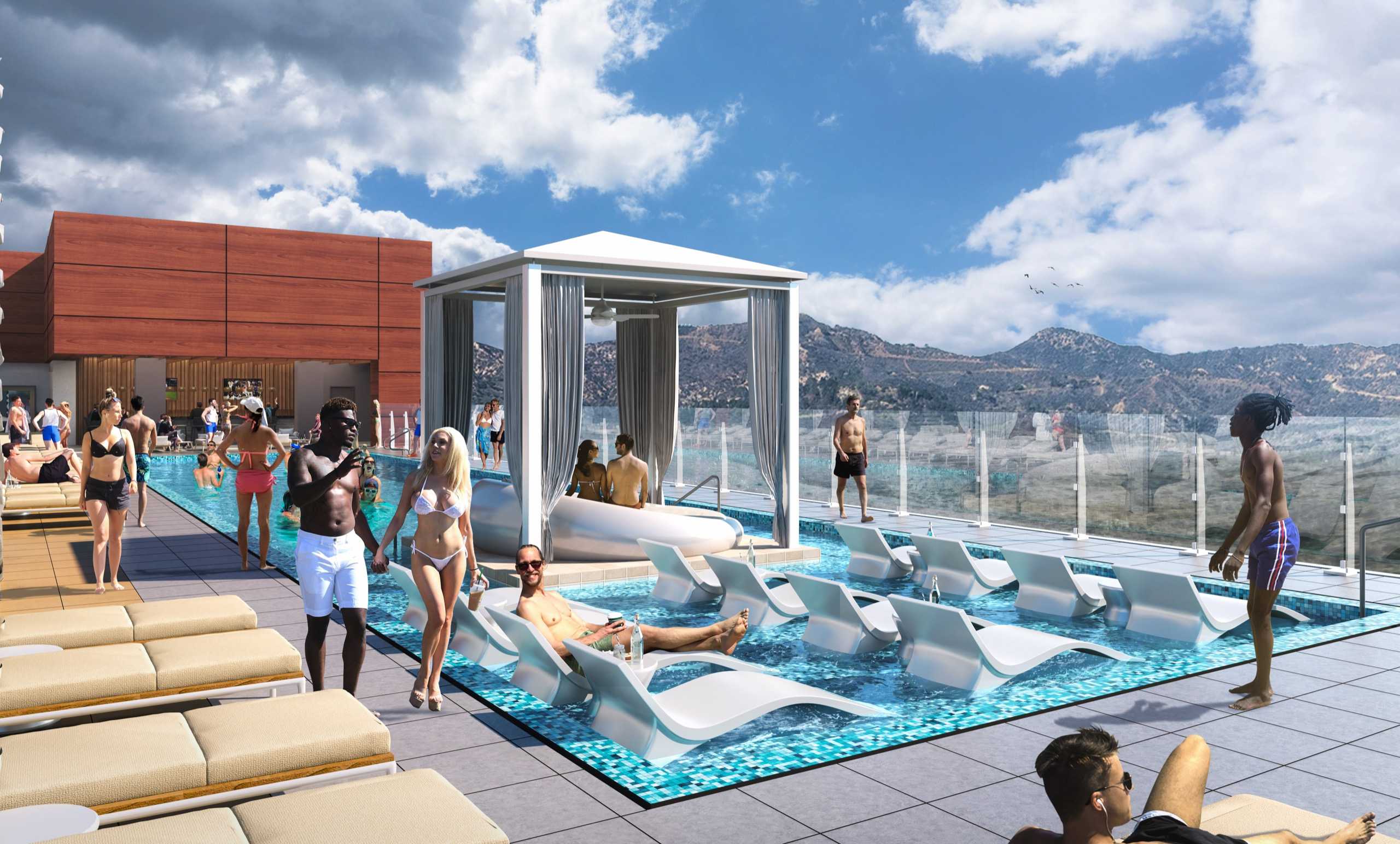 Hotel rendering of the Starlite Pool on the rooftop of Jamul Resort Casino